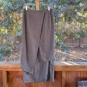 Grizas Sage Green 100% Linen Layered Maxi Skirt Size L 28" Waist